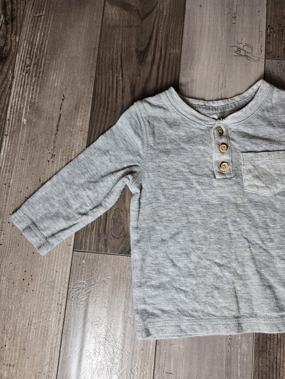 Cat & Jack Classic Grey Henley Long‑Sleeve Toddler Top – Size 12m